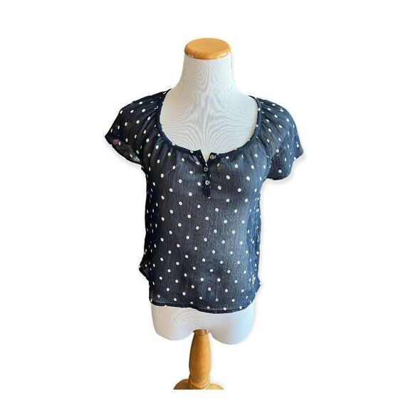 Womens Hollister Semi-Sheer Polka Dot Flowy Blouse Top - Sz XS - Picture 1 of 2